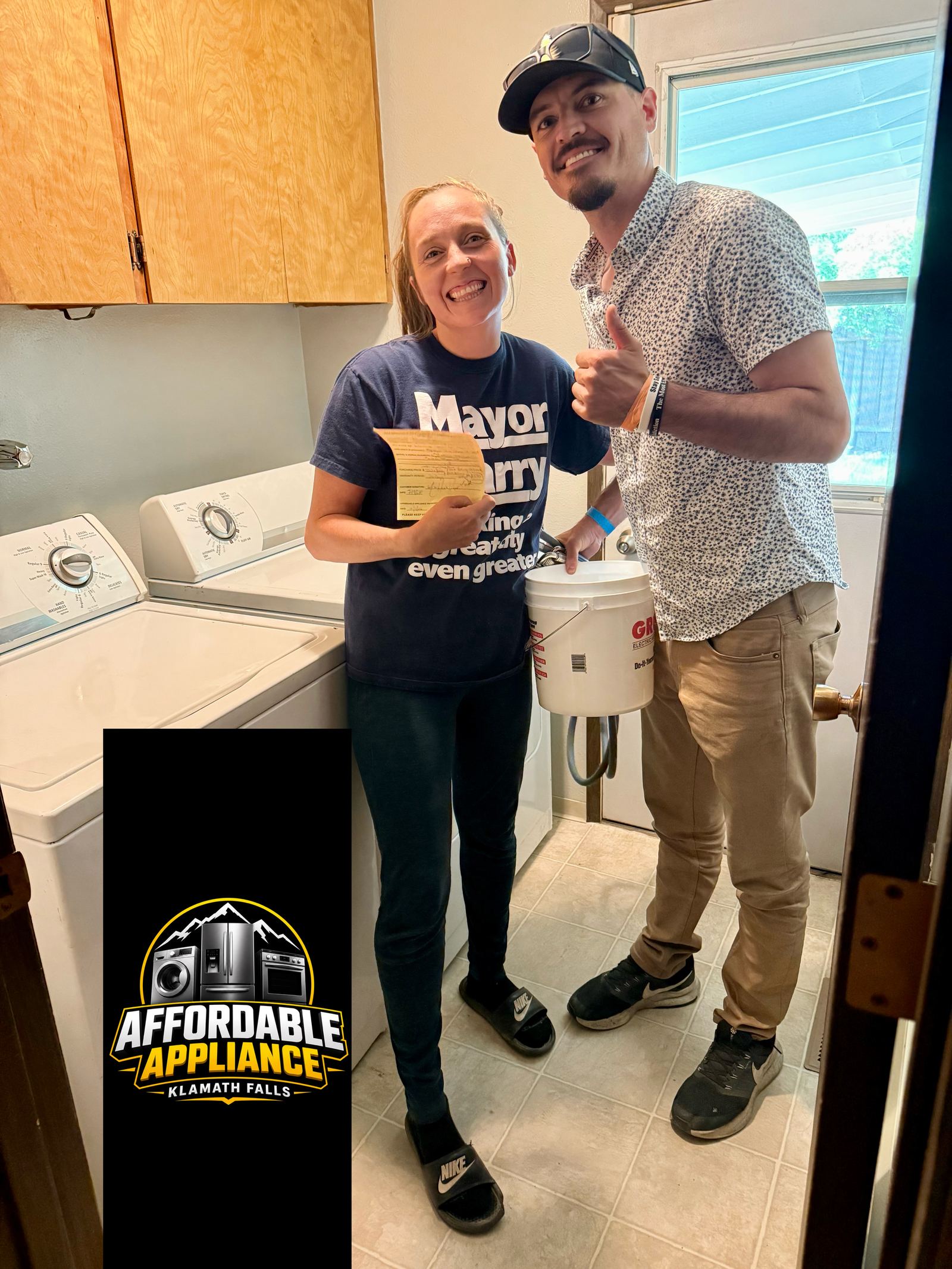 Wes Loy, owner of Affordable Appliance, delivering a washer and dryer to a customer in Klamath Falls